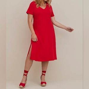 Torrid Red Midi Cotton Slub Side Slit Midi Dress Size 2X NWT